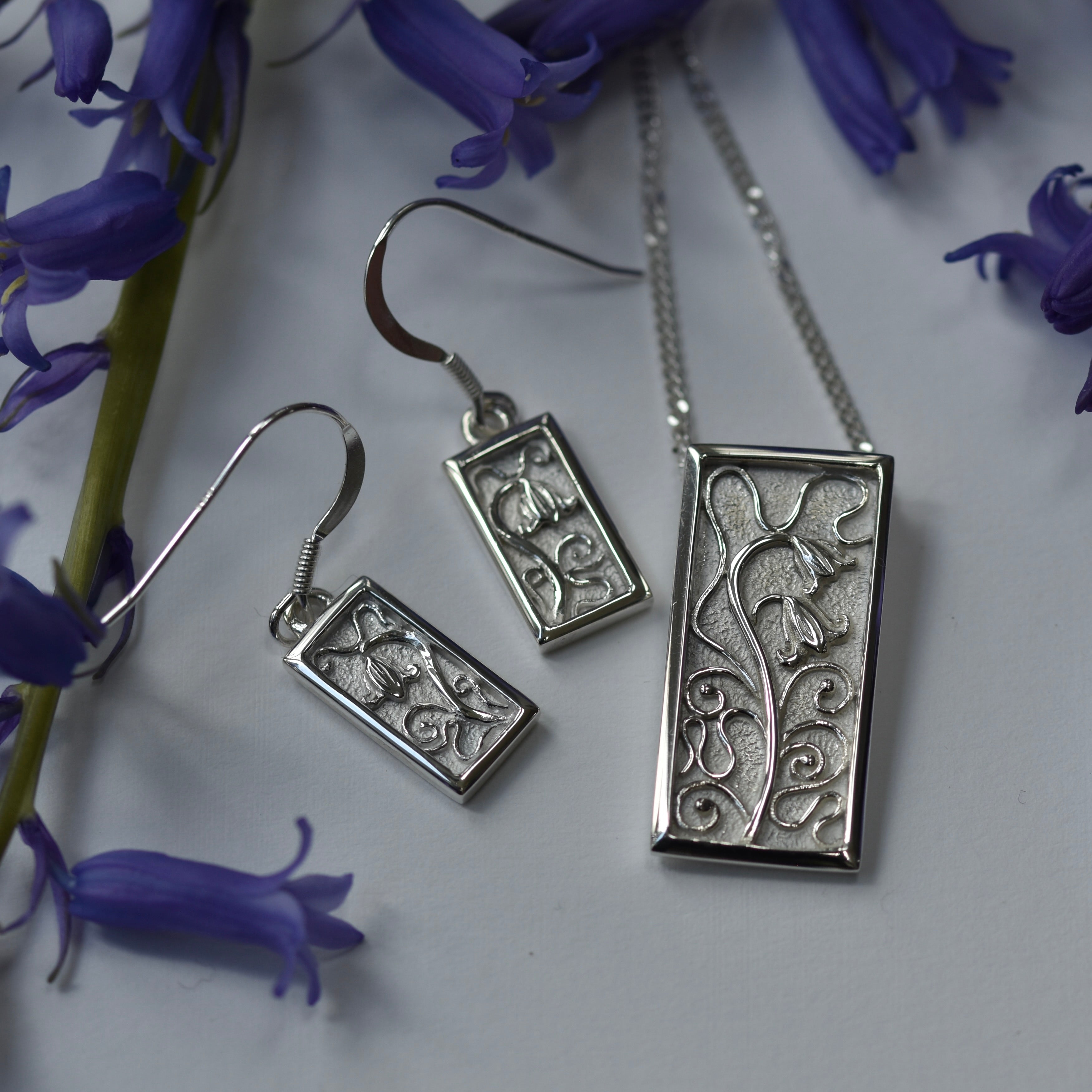 Art Nouveau style bluebell pendant and earring drops
