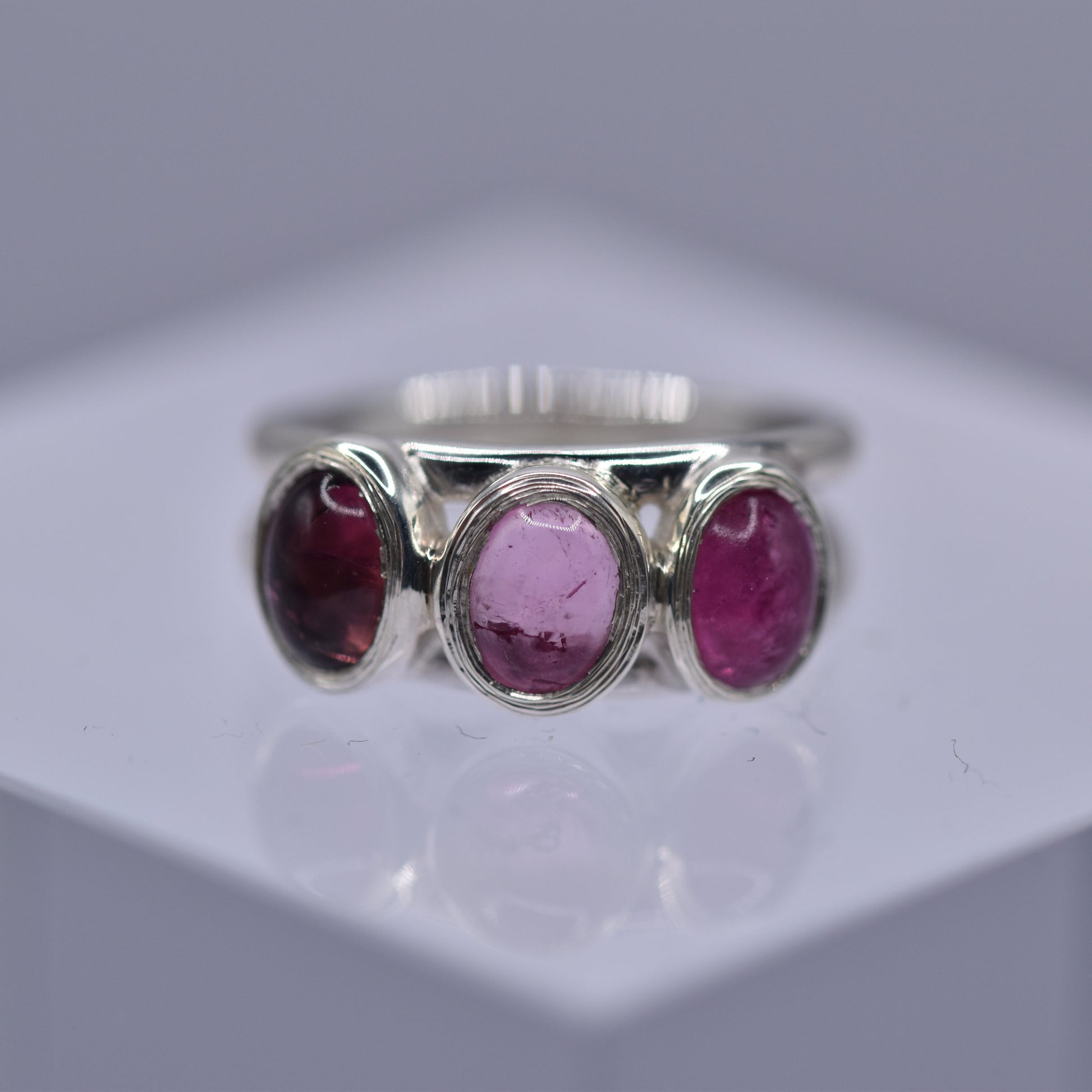 3 Pink tourmaline stones set in a beautiful silver ring