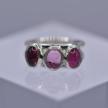 3 Pink tourmaline stones set in a beautiful silver ring
