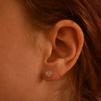 Close-up of an ear with a silver spiral earring 