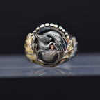 Sleeping Red Squirrel Ring With Orange Sapphire and Garnets