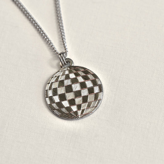 Circle Disco Ball Hand Engraved Pendant
