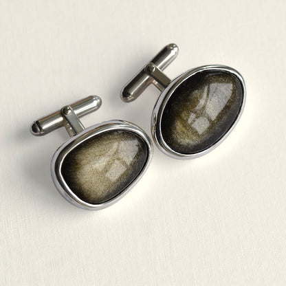Gold Sheen Obsidian Cufflinks