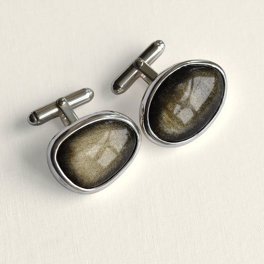 Gold Sheen Obsidian Cufflinks