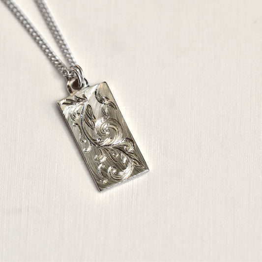 Rectangle Scroll Hand Engraved Pendant