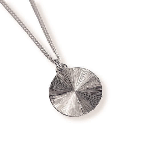 Circle Light Burst Hand Engraved Pendant