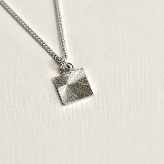Small Square Light Burst Hand Engraved Pendant