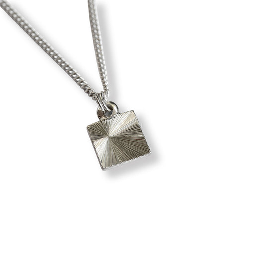 Small Square Light Burst Hand Engraved Pendant