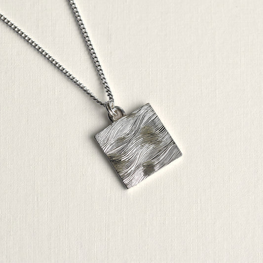 Square Wave Hand Engraved Pendant