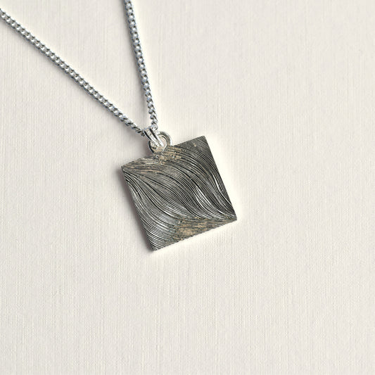 Square Diagonal Wave Hand Engraved Pendant