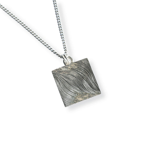 Square Diagonal Wave Hand Engraved Pendant