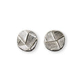 silver geometric earrings on a white background